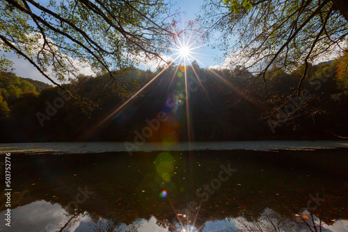 The most beautiful colors of autumn, lake and nature photo