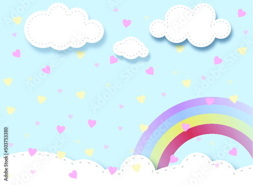 Background Infantil coração nuvens e arco-ires