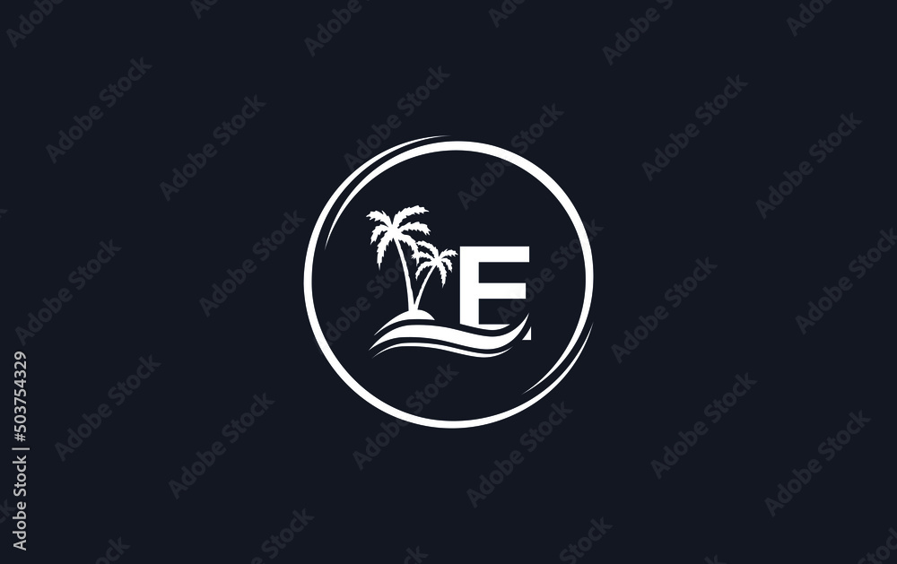 Nature water wave and beach tree vector art logo design with the letter and alphabet E Nature water wave and beach tree vector art logo design with the letter and alphabet E