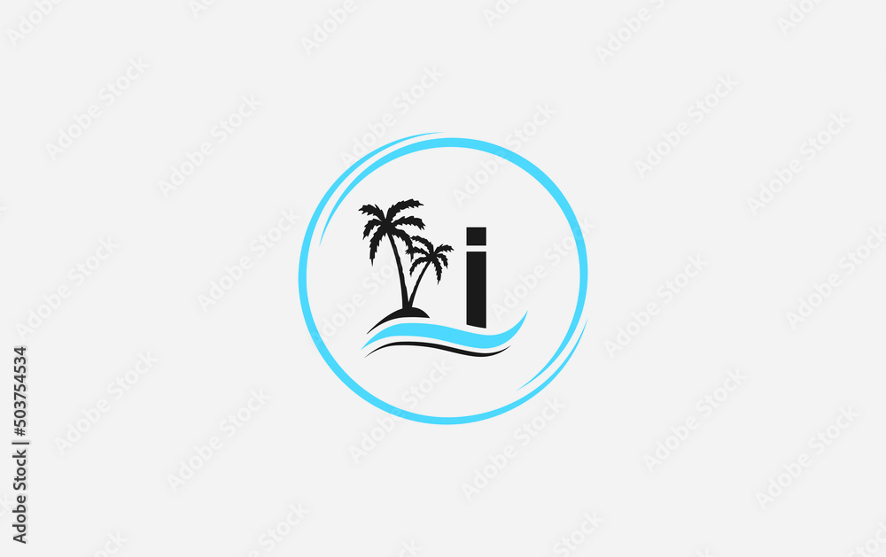 Nature water wave and beach tree vector art logo design with the letter and alphabet I Nature water wave and beach tree vector art logo design with the letter and alphabet I