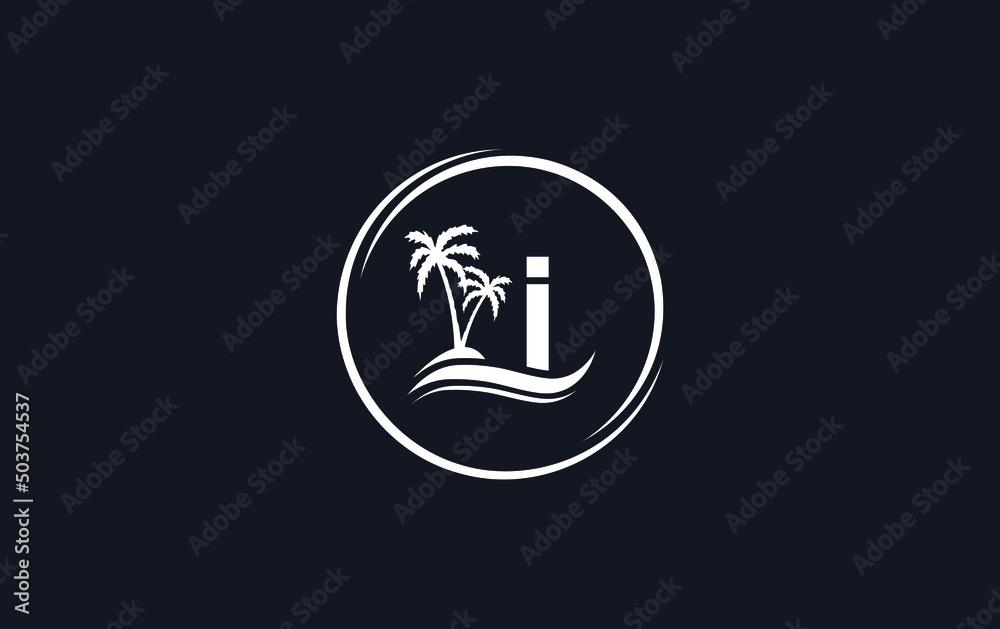 Nature water wave and beach tree vector art logo design with the letter and alphabet I Nature water wave and beach tree vector art logo design with the letter and alphabet I