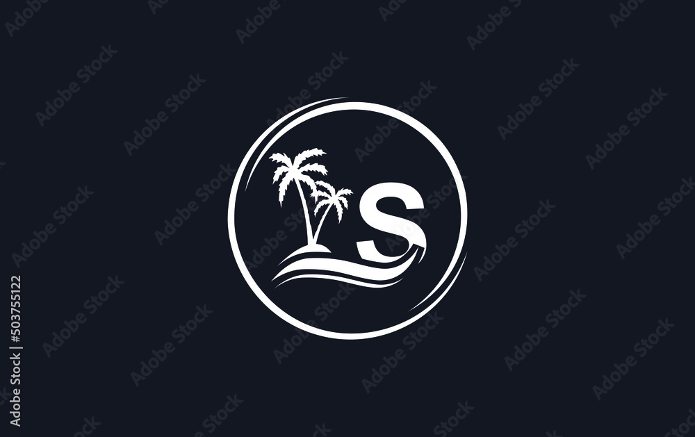Nature water wave and beach tree vector art logo design with the letter and alphabet S Nature water wave and beach tree vector art logo design with the letter and alphabet S