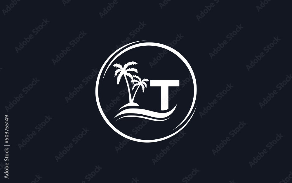Nature water wave and beach tree vector art logo design with the letter and alphabet T Nature water wave and beach tree vector art logo design with the letter and alphabet T