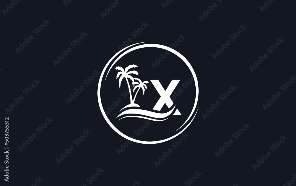 Nature water wave and beach tree vector art logo design with the letter and alphabet X Nature water wave and beach tree vector art logo design with the letter and alphabet X