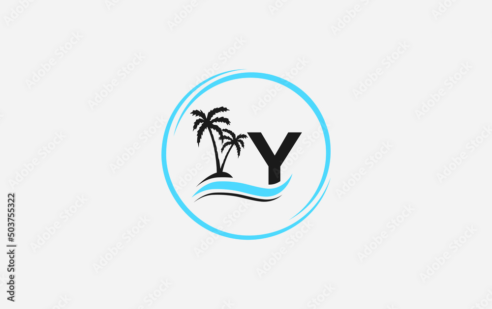 Nature water wave and beach tree vector art logo design with the letter and alphabet y