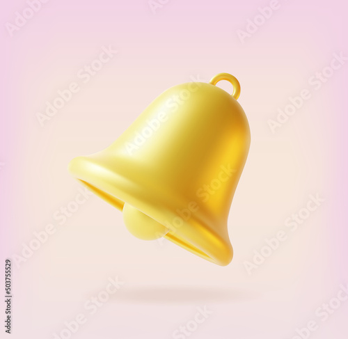 3d Notification Bell Icon Plasticine Cartoon Style Social Media Concept. Vector illustration of Golden Alert Call