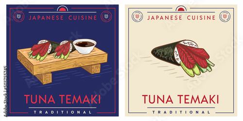 Tuna temaki served on plate - Japanese sushi food