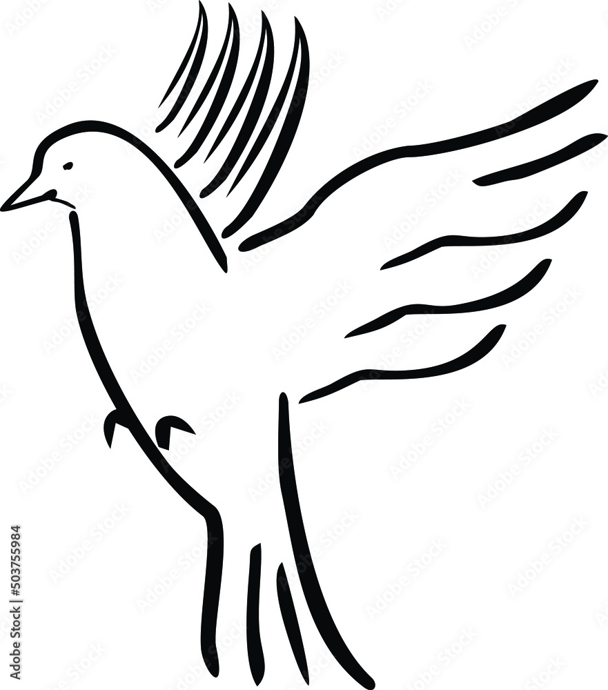 a dove drawn in a line art style and in vector shape a dove drawn in a line art style and in vector shape
