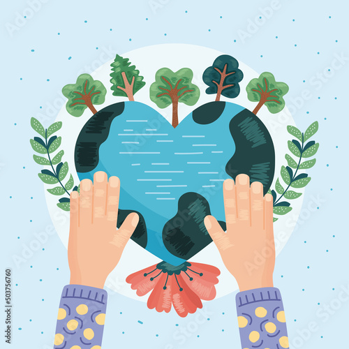 hands lifting heart earth