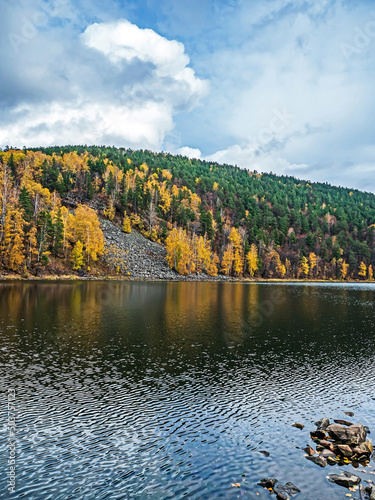 mountainous autumn river bank in the Urals
