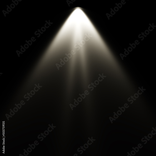 Spotlight Overlays. Spotlight isolated on black background. Stage spotlight. Show stage light effect  bright lighted concert scene for theater gallery disco club. realistic vivid spotlight overlays.