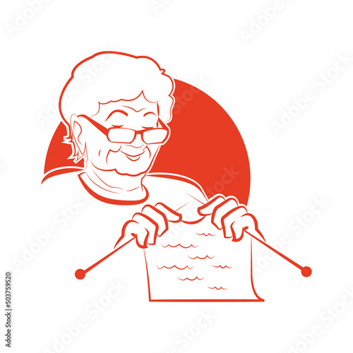 knit and sew . grandmother with knit and sew . hand knitting and sewing