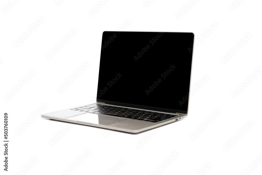 Isolated laptop with empty screen on white background.
