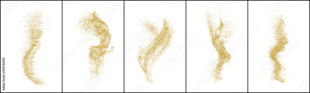 Set of Gold Glitter Texture Isolated On White. Amber Particles Color. Stardust Background. Golden Explosion Of Confetti. Vector Illustration, Eps 10.