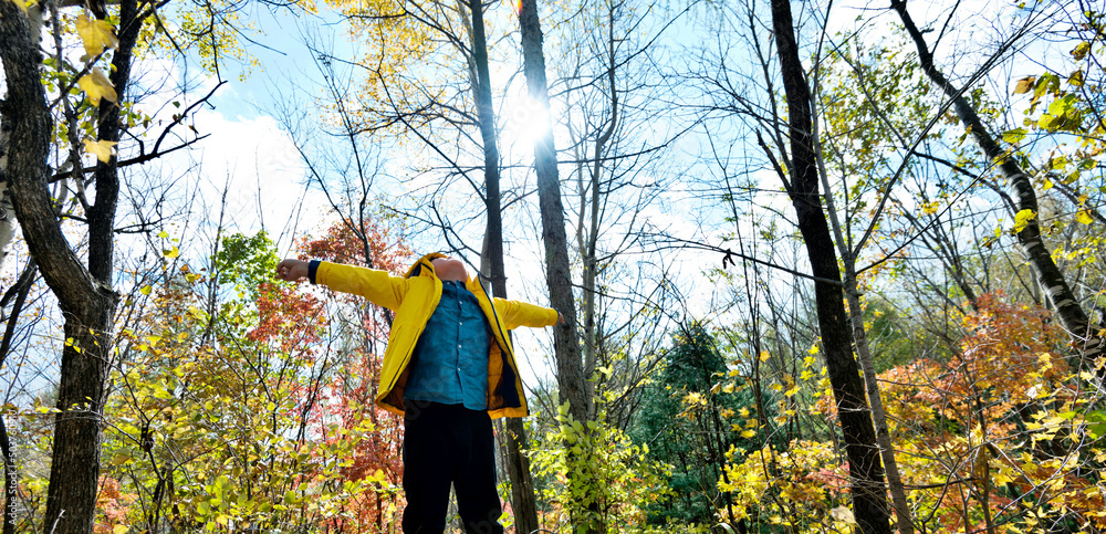 Funny happy child in autumn forest Funny happy child in autumn forest
