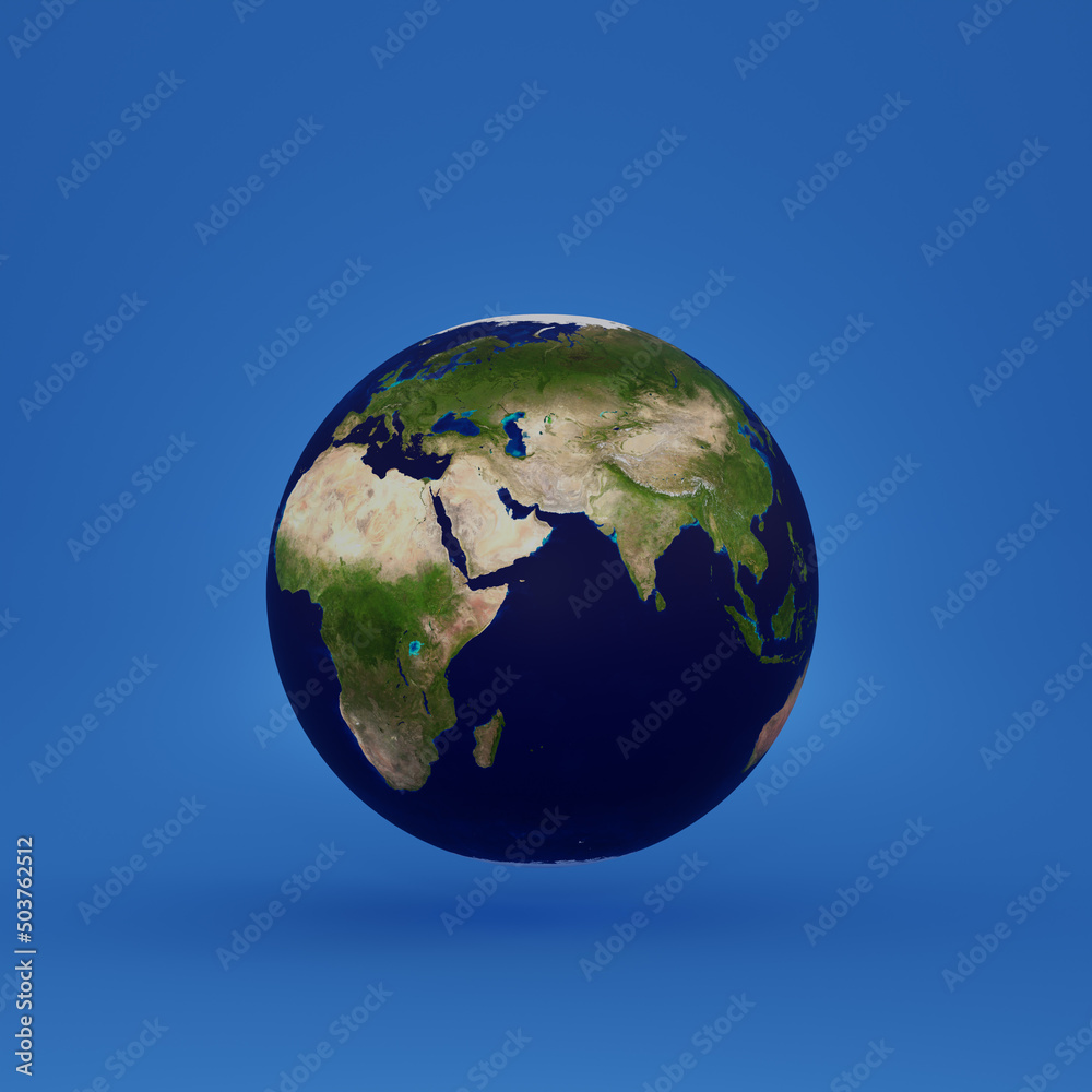 Planet Earth globe with blue background. Elements of this image furnished by NASA. 3d rendering