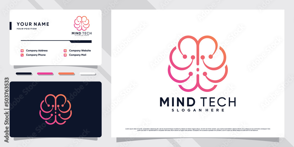 Brain technology logo design illustration with creative concept and business card template Premium Vector