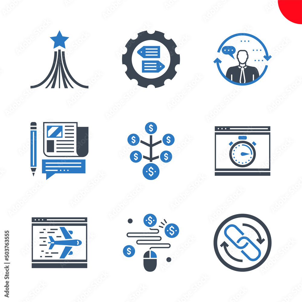 SEO Related Line Icons Set. Pay per click, press relise, return on investment, landing page, backlinks, perfomance, consulting, strategy for victory, seo tag optimization SEO Related Line Icons Set. Pay per click, press relise, return on investment, landing page, backlinks, perfomance, consulting, strategy for victory, seo tag optimization