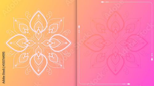 Cute oriental background with mandala with place for text. Yellow to pink vector