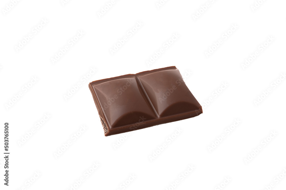 Fototapeta premium Slices of delicious milk chocolate isolated on white background. Chocolate bar. Sweets with cocoa butter.
