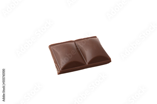 Slices of delicious milk chocolate isolated on white background. Chocolate bar. Sweets with cocoa butter.
