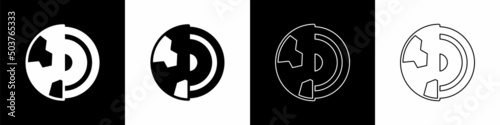 Set Earth core structure crust icon isolated on black and white background. Vector