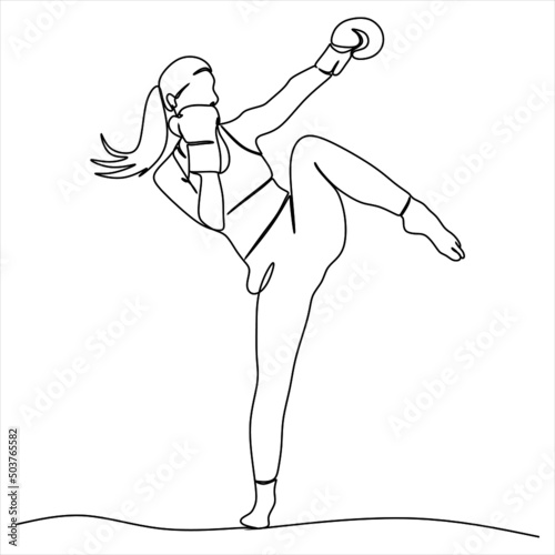 Continuous line art or one line drawing of a healthy boxer vector illustration.