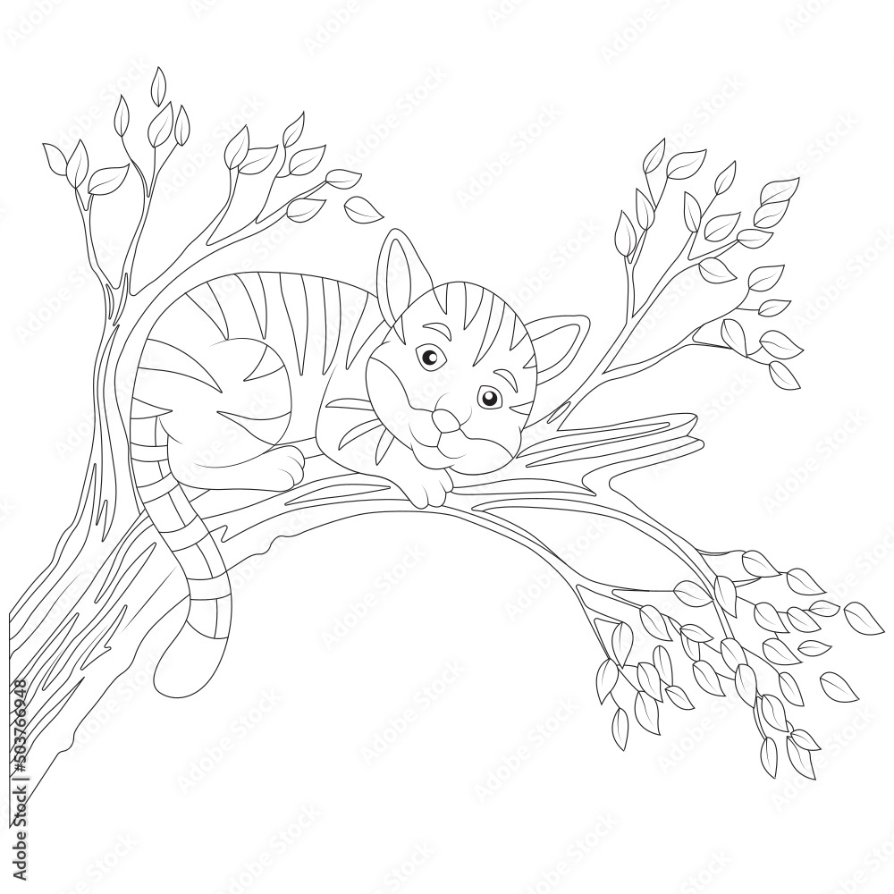Funny Cat coloring page for children Stock Vector | Adobe Stock