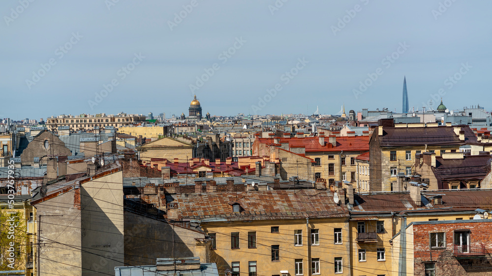 View over the rooftops of the historic center of St. Petersburg, Russia.