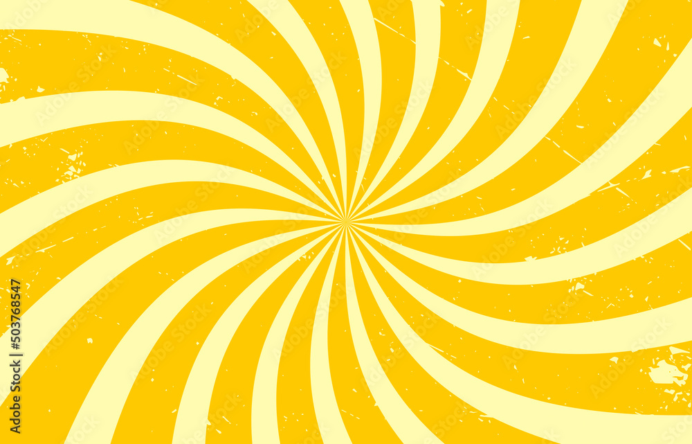 Yellow vintage background with stripes. Vector illustration with sun