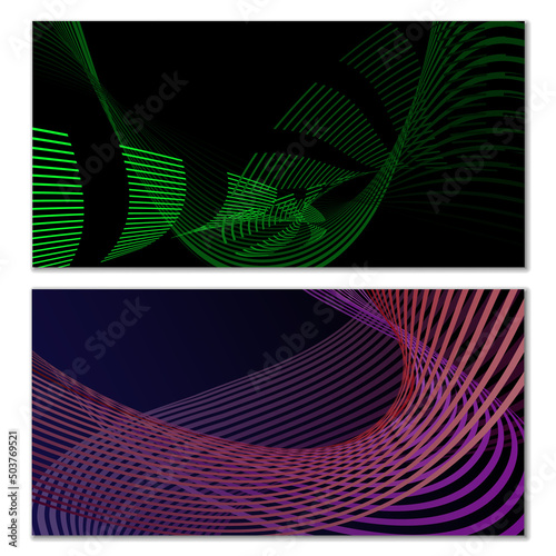 Wavy lines or ribbons. Multicolored striped gradient. Creative unusual background with abstract gradient wave lines for creating trendy banner, poster. Vector eps