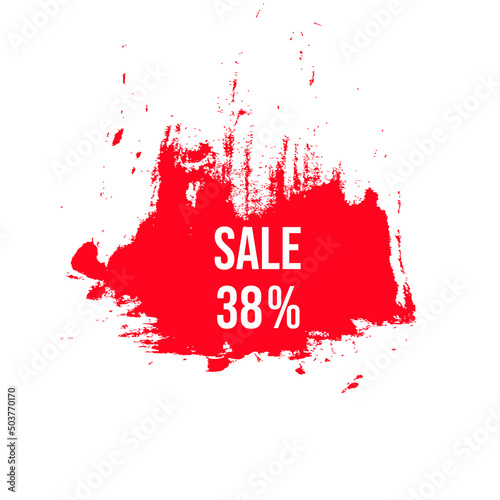 38 percent off sale with brush drawing color red vector.