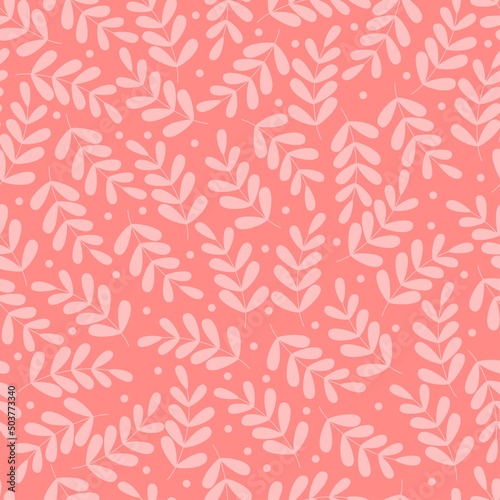 Vector seamless pattern with leaves on pink background
