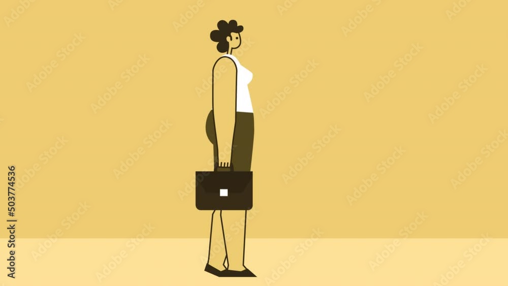 Yellow Style Woman with Briefcase Flat Character Hi Hand Waving Gesture. Isolated Loop Animation with Alpha Channel Yellow Style Woman with Briefcase Flat Character Hi Hand Waving Gesture. Isolated Loop Animation with Alpha Channel