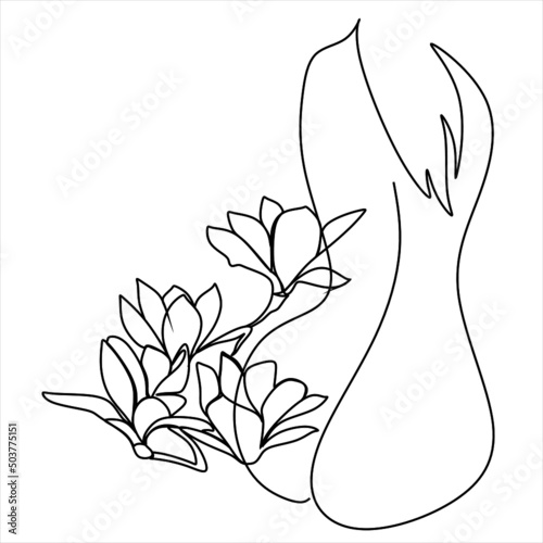 Minimal women's art. One Line Art. Female body with flowers. Women's pose. Wall portrait