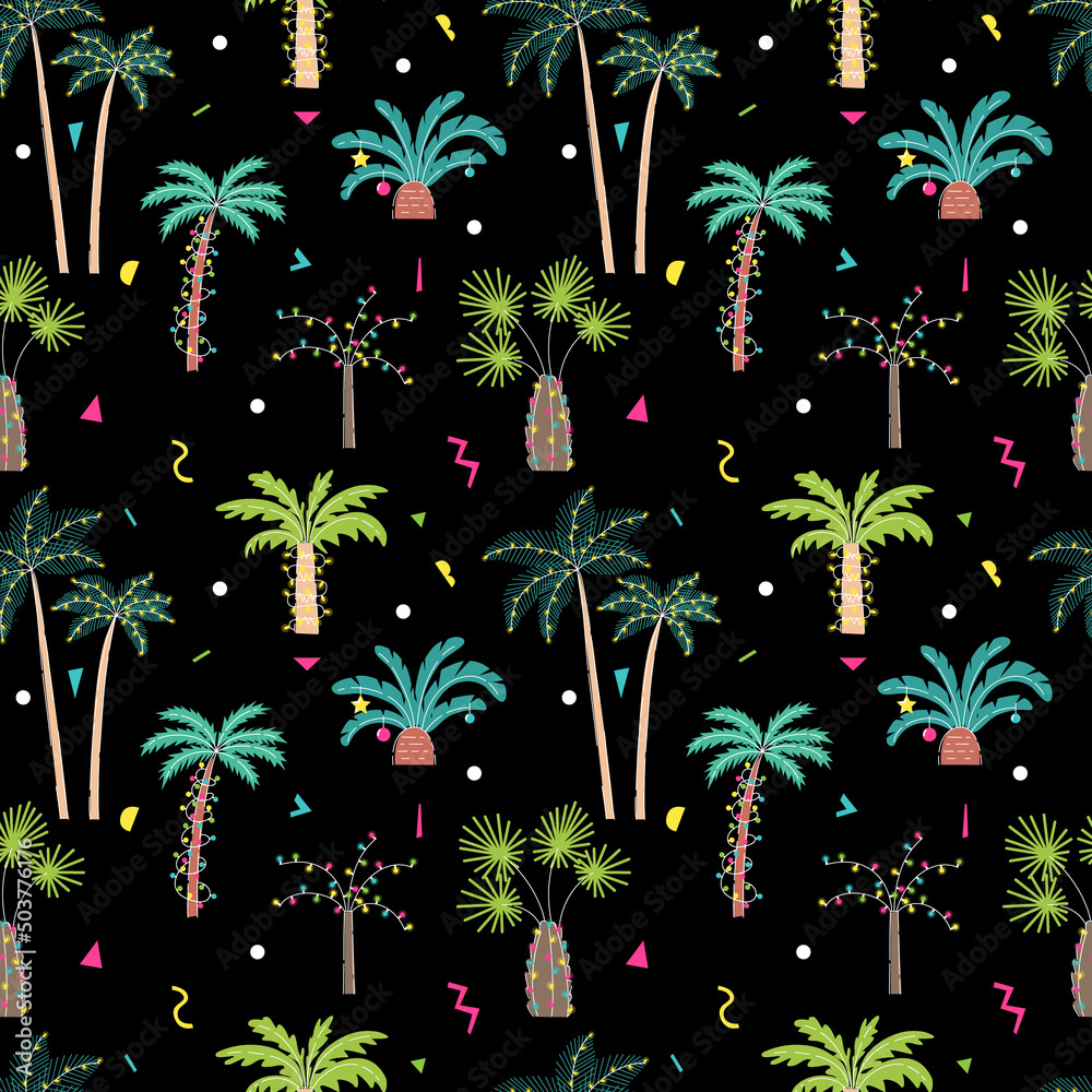 Seamless pattern with Christmas palm trees