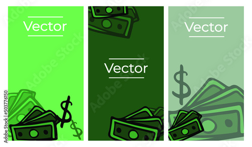 Us dollars cash sketch vector set of illustrations. Finance business sign hand drawn vertical background