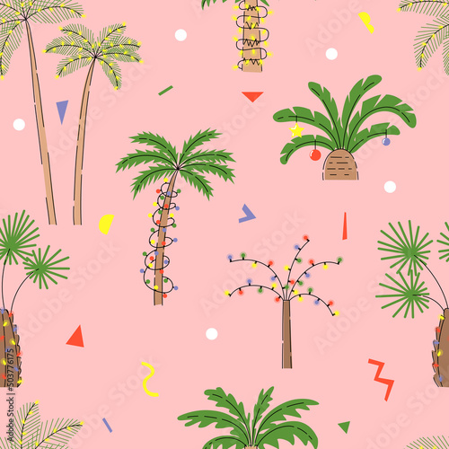 Seamless pattern with Christmas palm trees photo