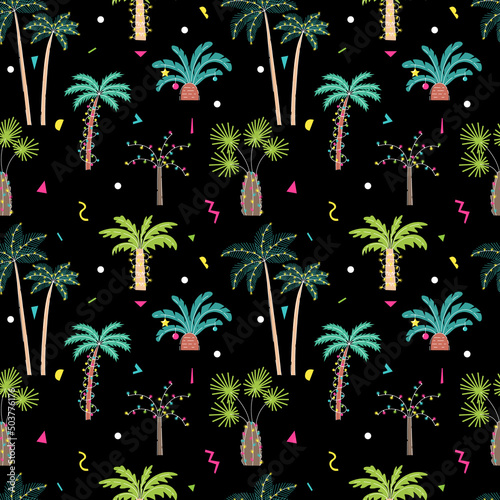 Seamless pattern with Christmas palm trees