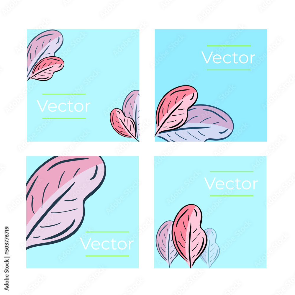 Autumn leaves sketch vector set of illustrations. Falling leaf hand drawn social media square backgrounds collection