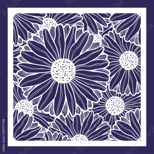 Panel with daisies. Template for laser cutting, cutting from any materials. For the design of wedding cards, envelopes, invitations, decorative interior elements. Vector
