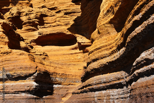 Interesting rock formation in layers, from the yellow mountain (Montaña Amarilla), in Canary Islands © Helisique