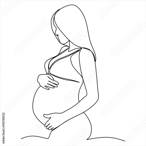 continuous line drawing of pregnant woman vector illustration