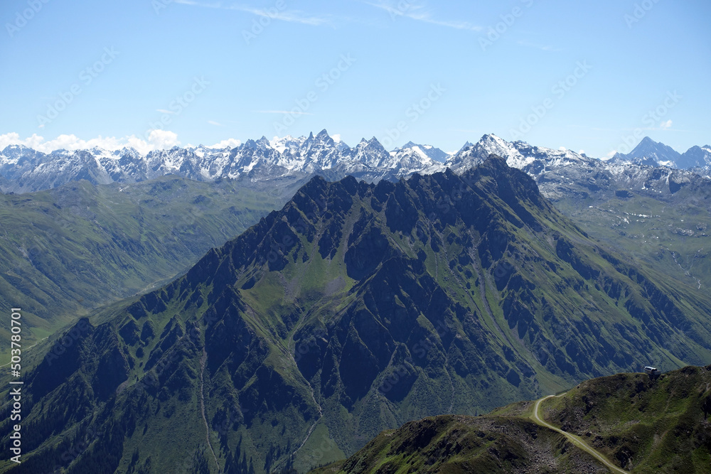 Blick vom Riedkopf im Montafon  zur Silvretta