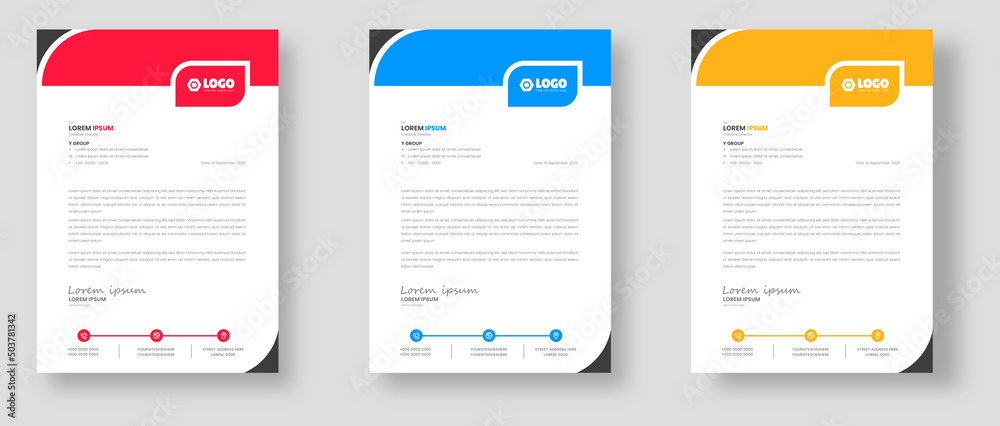 corporate modern business letterhead design template with yellow, blue and red color. letter head, letterhead, business letterhead design.
