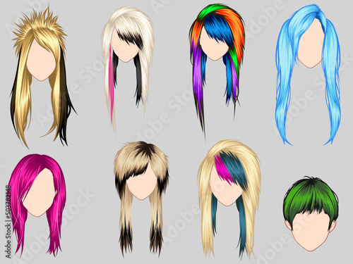 ROCK PUNK HAIR FULL COLOR HAIR ROCKER PUNKER WOMAN HAIR STYLE VECTOR.