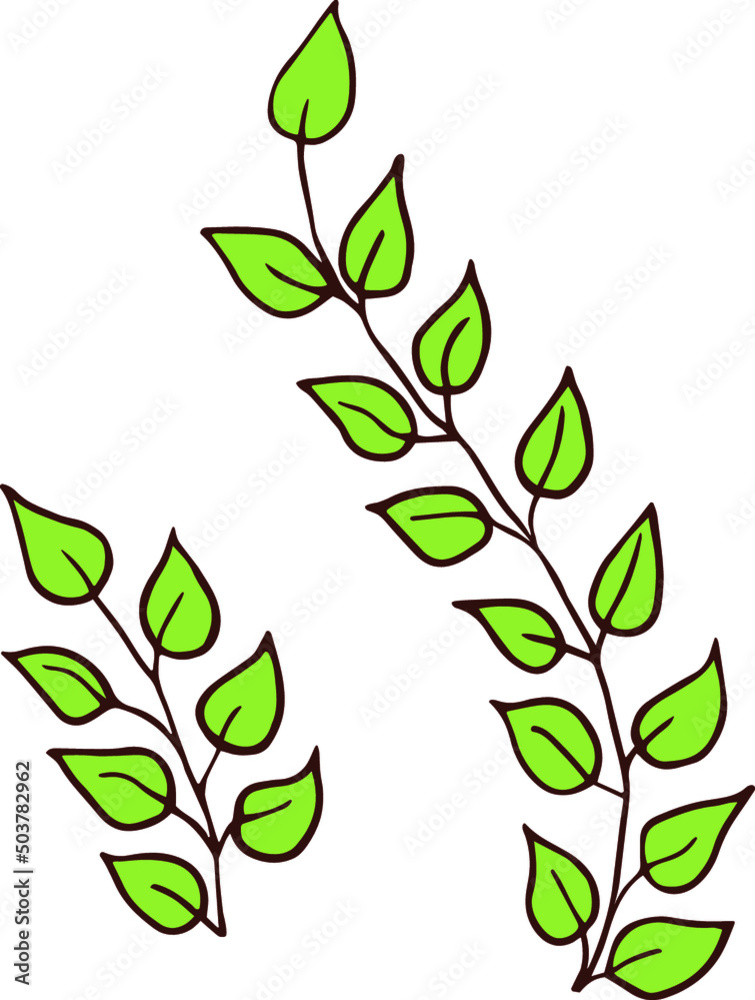 Grass twigs with green small leaves for decor simple doodle Grass twigs with green small leaves for decor simple doodle