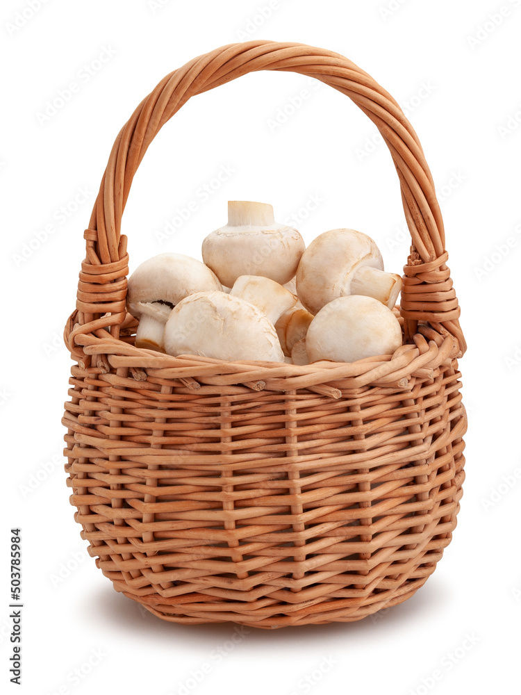 mushroom in basket path isolated on white mushroom in basket path isolated on white