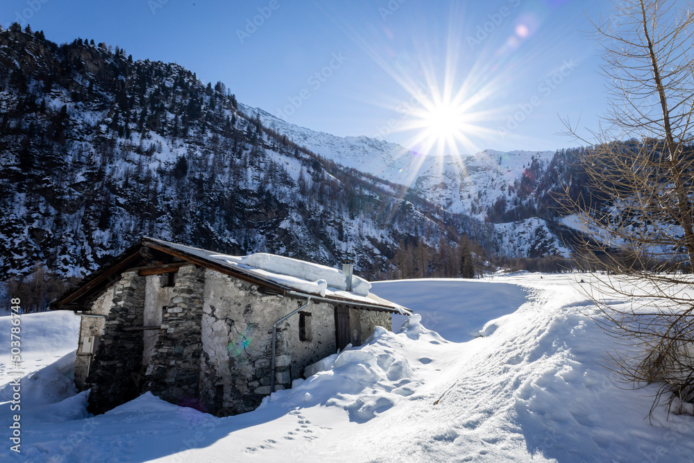 Winter chalet in the mountains - Bright Sunny Day