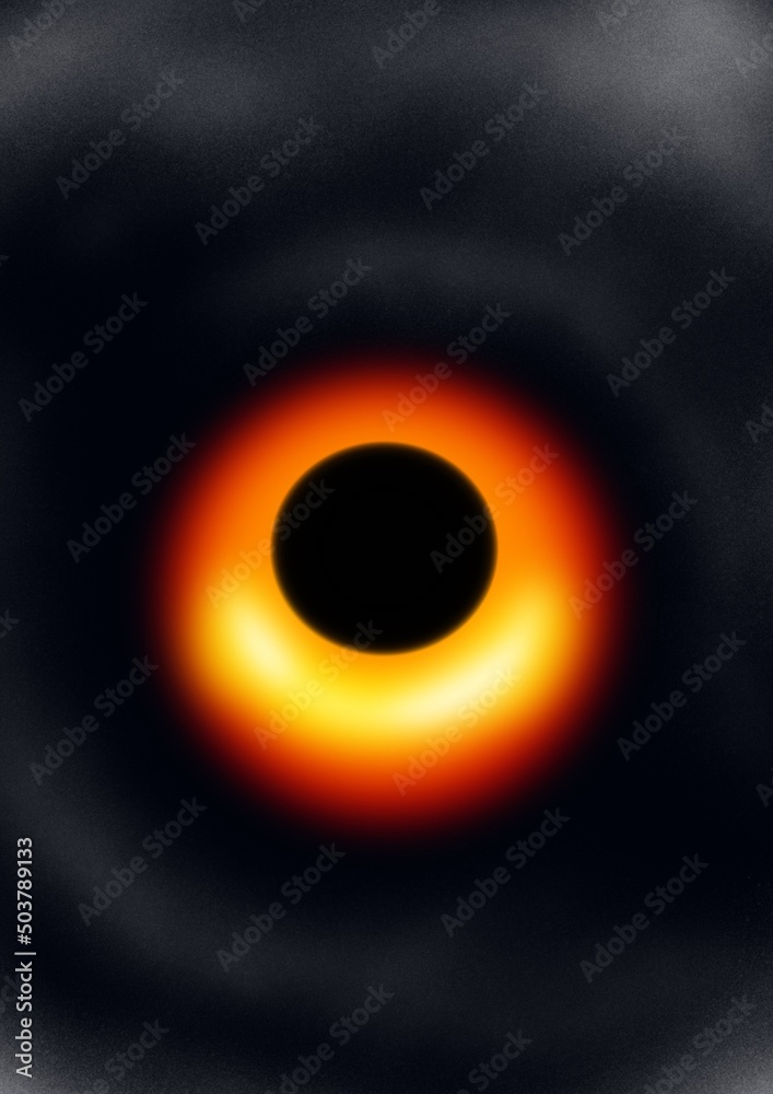 Czarna dziura na tle czarnego kosmosu z ramionami galaktyki obwodowo, ilustracja na podstawie zdjęcia NASA - obrazy, fototapety, plakaty 